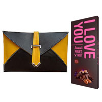 Amazing Spice Art Yellow and Black Ladies Clutch With Amul Chocolate Bar to India