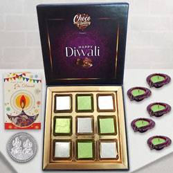 Asorted Homemade Chocolates with Diya, Card n Coin to Diwali-gifts-to-world-wide.asp