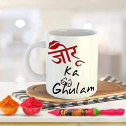 Superb Holi Gift of Coffee Mug Set n Herbal Gulal