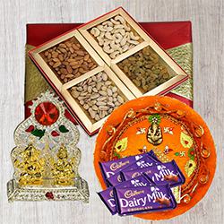 Assorted Dry Fruits with Pooja Thali, Ganesh Idol N Chocolates to World-wide-diwali-thali.asp