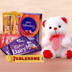 Rich Chocolate Gift Hamper with Teddy Bear to Tirur
