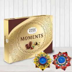 Lip Smacking Ferrero Rocher Chocolates with Dot Mandala Art Handmade Diya to India