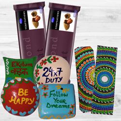 Delicious Cadbury Chocolates with Dot Mandala Art Book Marker n Handmade Fridge Magnets to India