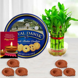 Eco-Friendly Diwali Gift of Plant, Royal Dansk Cookies, Free Diya n Card