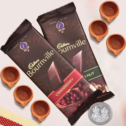 Twin Cadbury Bournville Chocolates with Diya, Free Coin for Diwali to India