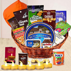 Diwali Chocolates, Crackers n Cheese Mega Gift Baskets