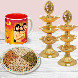 Special Personalized Photo Mug with Dry Fruits n Diya Lamp Pair for Diwali to Sivaganga