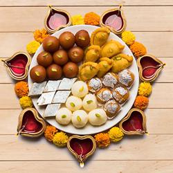 Special Tasty Assorted Diwali Sweets from Bhikaram with Diya to India
