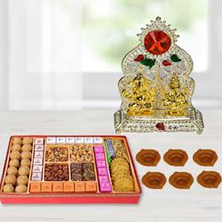 Excellent Diwali Sweets n Snacks Combo with Laxmi Ganesh Mandap, Free 6 Diya