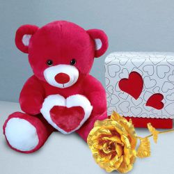 Fabulous Valentine Gift Combo of Teddy, Chocolates n Rose to India