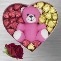 Arresting Heart Full Box of Heart Shape Handmade Chocolates n Teddy to Hariyana