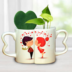 Exclusive Couple Coffee Mug with Hoya Heart n Money Plant to Alwaye
