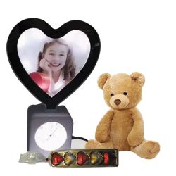 Marvelous Personalized Heart Lamp, Heart Chocolates n Cute Teddy to Alwaye