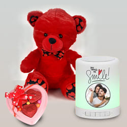 Alluring Personalized Bluetooth Speaker with Cute Teddy N Heart Chocolate