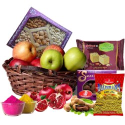 Mouth-Watering Fresh Fruits n Assortments Gift Basket for Holi