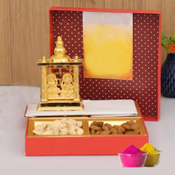 Auspicious Ganesh Laxmi Mandap with Dry Fruits Gift Combo