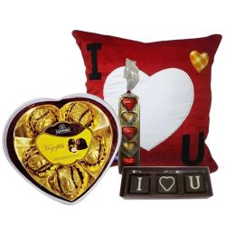 Marvelous Personalized Velvet Cushion with Chocolates to Punalur