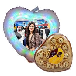 Impressive Personalized LED Heart Fur Cushion with Sapphire Chocolates to Sivaganga