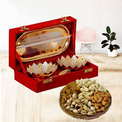Designer Silver Bowl Set N Assorted Dry Fruits Combo for Mom to Punalur