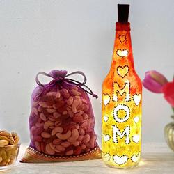 Special Gift of Handcrafted Bottle Lamp  N  Dry Fruits for Mothers Day to Alwaye