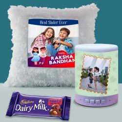 Trendy LED Light Cushion with Personalized Bluetooth Speaker n Cadbury Fruit n Nut to Punalur