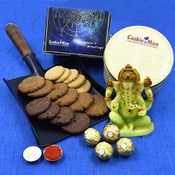 Tasty Rocher n Cookie Man Cookies with Glowing Ganesh, Roli Teeka n Chawal