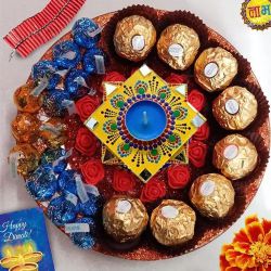 Exciting Diwali Platter of Imported Chocolates n Handmade Diya to Rajamundri