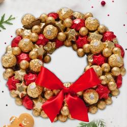 Classic Xmas Wreath of Handmade Chocolates  N  Ferrero Rocher to Karunagapally