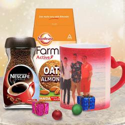 Fancy Personalized Magic Mug with Nescafe Coffee N Sunfeast Biscuit to Rajamundri
