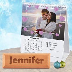 Classy Personalized Engraved Wooden Name Plate with Desk Calendar to Marmagao