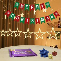 Trendy LED Light Curtain n Merry Christmas Banner with Chocolates to Punalur