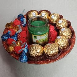 Sensational Chocolates, Aroma Candles Tray with Decorative Flowers to Marmagao