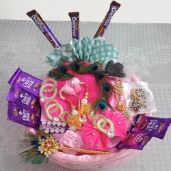 Lovely Basket of Ladoo Gopal Dress, Jewellery  N  Chocolates to Marmagao