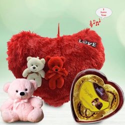Hearty Musical Cushion, Teddy n Sapphire Hazelfills Heart-Shape Chocolate Box