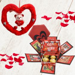 Dashing Personalized Hexagon Explosion Box of Chocolates with a Teddy Heart