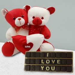 Cool Two Body One Heart Couple Love Teddy with an I Love You Message Chocolate to Chittaurgarh