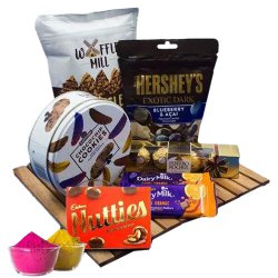 Fun Filled Assorted Chocolates Hamper with Free Gulal for Holi