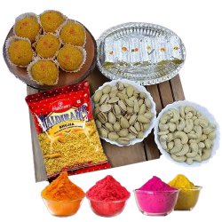 Special Holi Sweets N Dry Fruits Hamper with Free Gulal