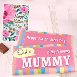 Appealing Gift of Personalized Cadbury Dairy Milk Silk with Moms Day Card to Tirur