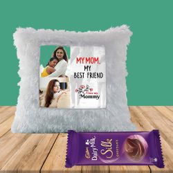 Exclusive Mothers Day Personalized Photo LED Cushion with Cadbury Chocolate to Sivaganga