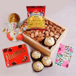 Mothers Day Special Auspicious Marble Ganpati Idol with Almonds n Chocolates to India