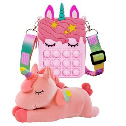 Trendy Unicorn Sling Bag N Unicorn Soft Toy Combo to Sivaganga