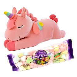 Impressive Unicorn Soft Toy with Fruit Flavor Marshmallow Gift to Lakshadweep