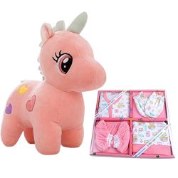 Exclusive Dress N Unicorn Soft Toy Set for Baby Girl to Irinjalakuda