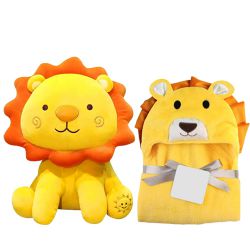 Joyful Lion Stuffed Toy with Baby Bath Towel Duo to Kanjikode