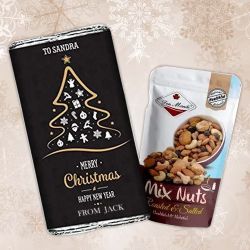 Personalized Merry Christmas Choco Bar n Crunchy Nuts to Hariyana