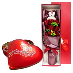 Exclusive Artificial Red Roses with Teddy Bouquet n Lindt Lindor to Hariyana