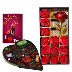 Fabulous Arrangement of Artificial Red Roses with Chocolates N Card