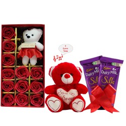 Wonderful Rosy Chocolaty Valentine Gift Hamper with Soft Toy