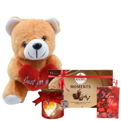 Adorable Teddy with Ferrero Rocher LED Lamp Jar N Musical Card Combo